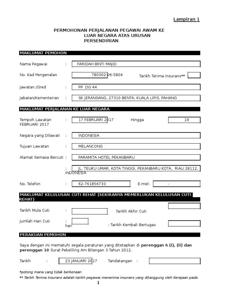 Borang Perjalanan Ke Luar Negara