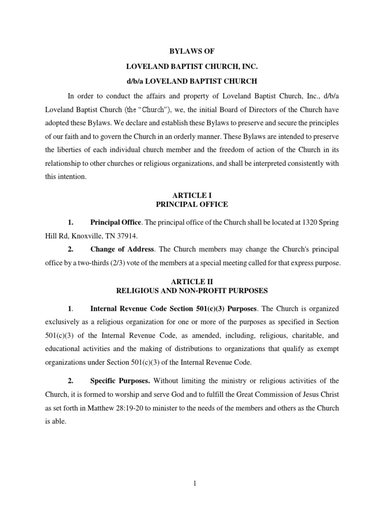 Loveland Baptist Church Bylaws Committee Board Of Directors