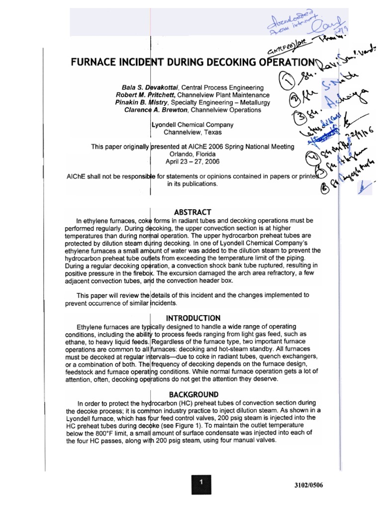 Ethylene Furnace Decoking Incident Analysis | PDF | Fracture | Furnace