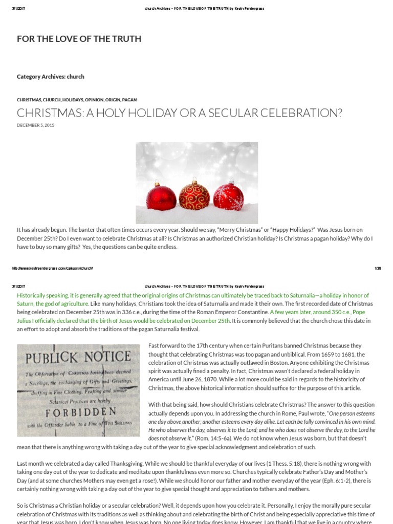 Christmas A Holy Holiday or A Secular Celebration by Kevin Pendergrass PDF Christmas