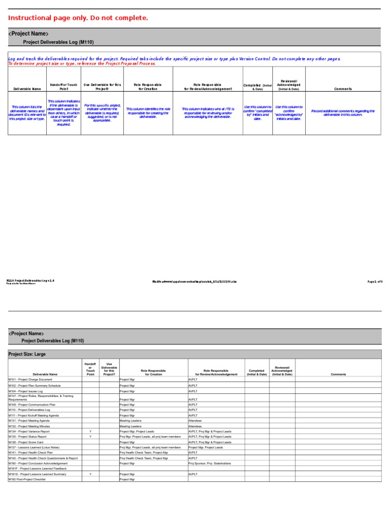 M110 Project Deliverables Log Template | PDF | Computing | Information ...