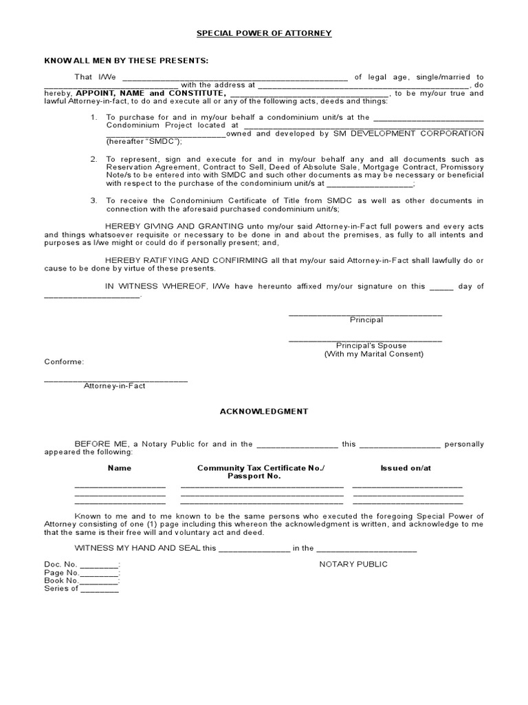 Special Power of Attorney Form | PDF | Power Of Attorney | Notary Public