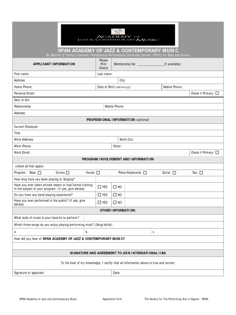 Application For Music Academy... | PDF | Audition | Drum Kit