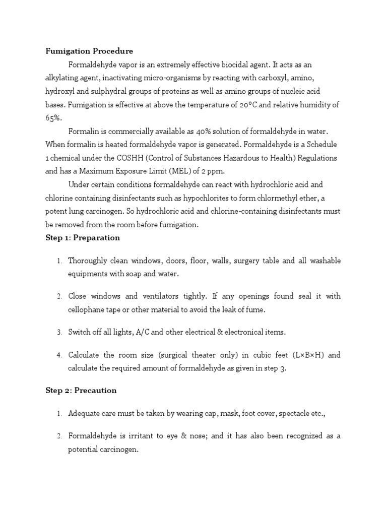 OT Fumigation Procedure and Guidelines | PDF | Formaldehyde | Surgery