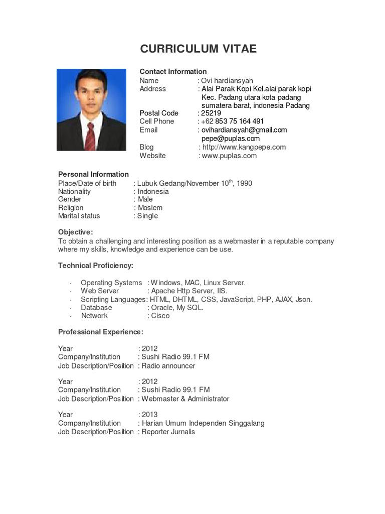 Curriculum vitae for teaching position image
