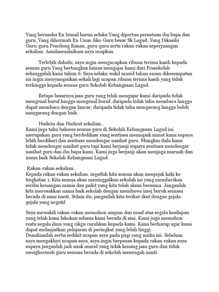 Teks Ucapan Wakil Pelajar Pdf