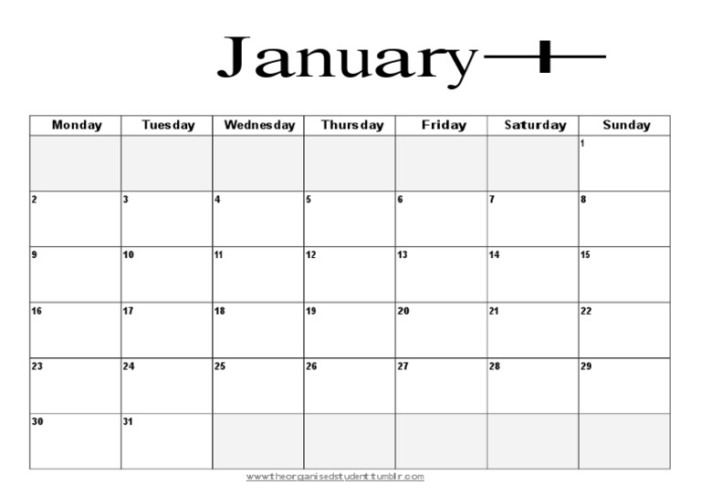 January+: Monday Tuesday Wednesday Thursday Friday Saturday Sunday | PDF