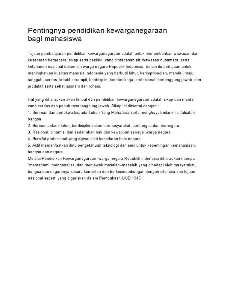 Pentingnya pendidikan kewarganegaraan   Pentingnya pendidikan kewarganegaraan