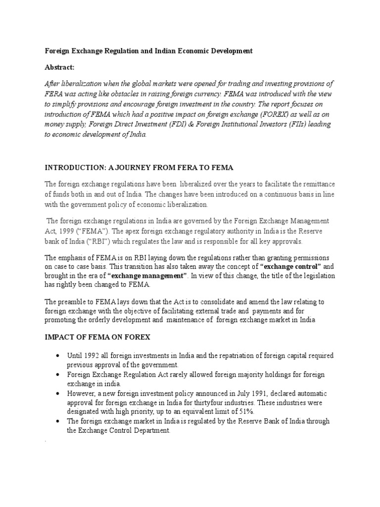 Foreign Exchange Regulation And Indian Economic Development - 