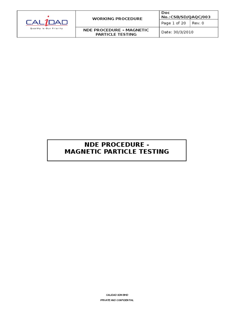 NDE Magnetic Particle Testing Procedure | PDF | Nondestructive Testing ...