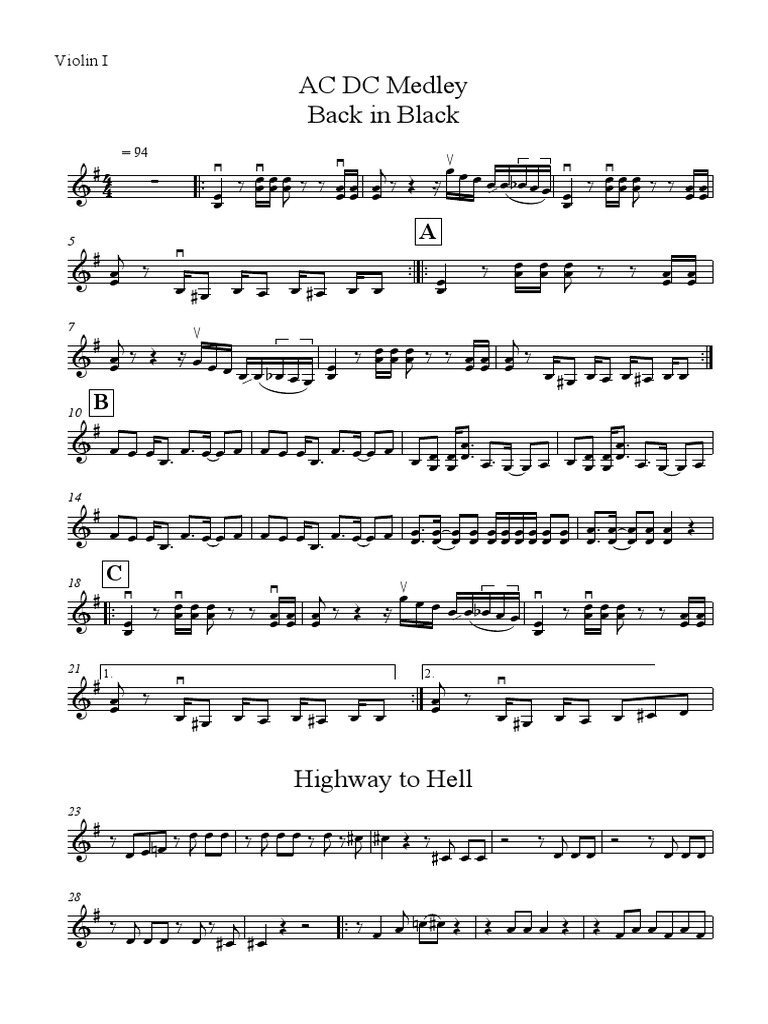 AC/DC Violin Medley Sheet Music | PDF | Recorded Music | Rock Music