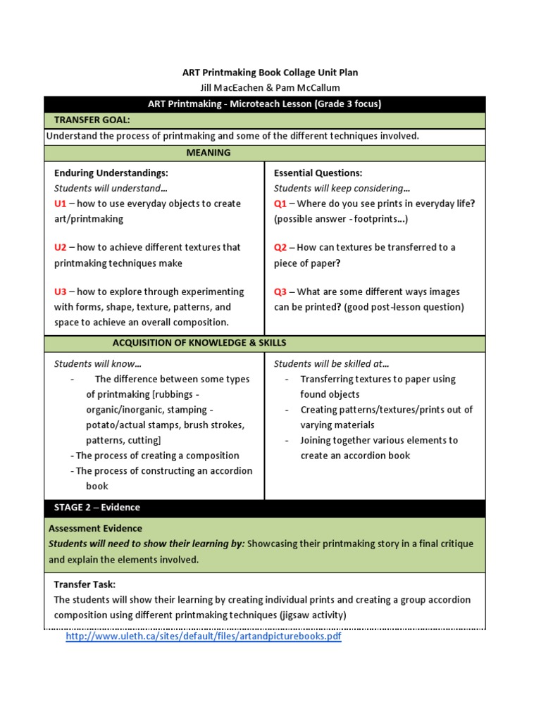 Grade 3 Printmaking Unit Plan | PDF | Printmaking | Communication Design
