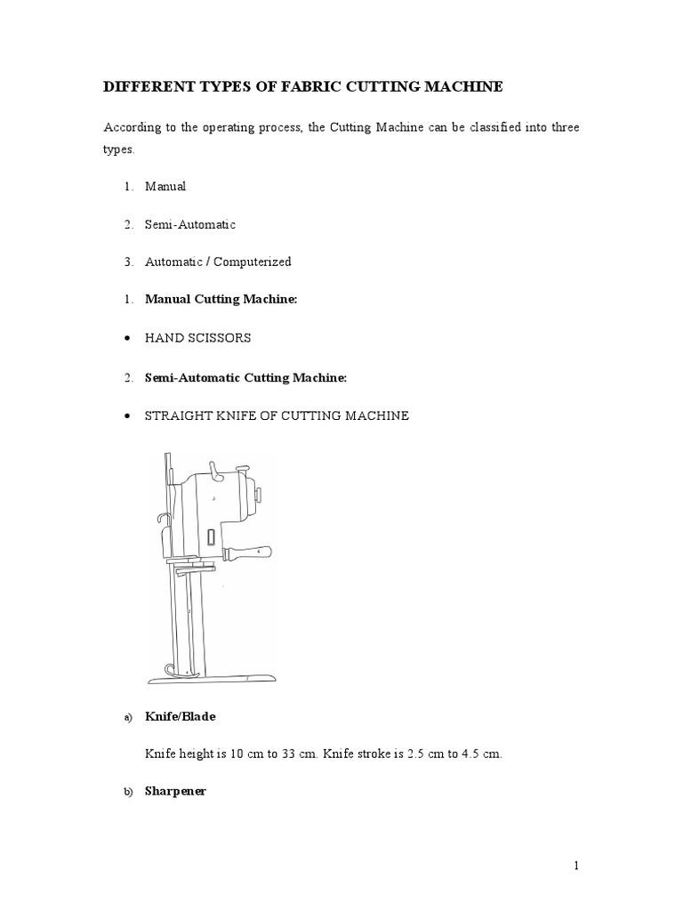 Types of Fabric Cutting Machines | PDF | Knife | Equipment