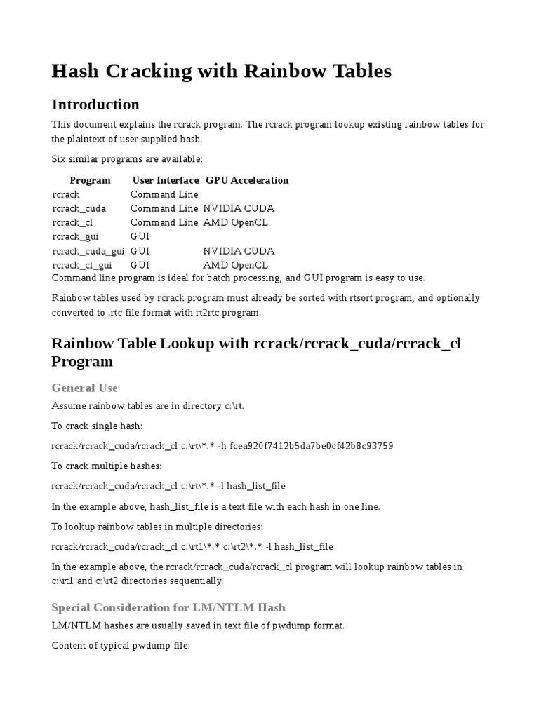 Using rcrack for Hash Cracking | PDF | Graphics Processing Unit | 64 ...