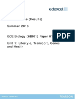 Mark Scheme (Results) Summer 2013 GCE Biology (6BI01) Paper 01R Unit 1: Lifestyle, Transport, Genes and Health