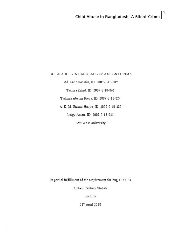 Child Abuse Crisis in Bangladesh | PDF | Child Abuse | Child Neglect