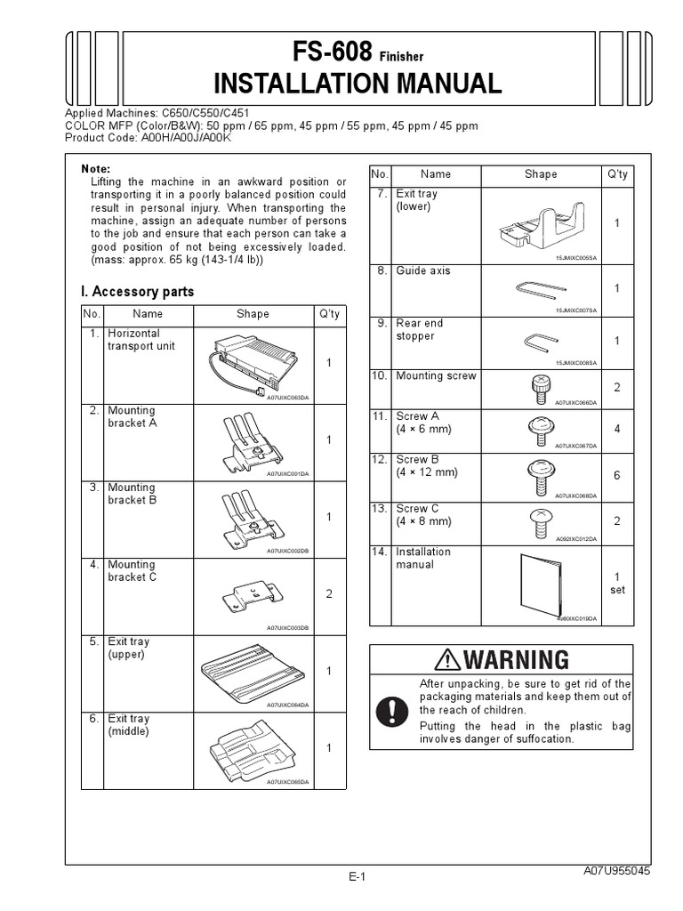 Installation Manual FS-608: I. Accessory Parts | Download Free PDF ...