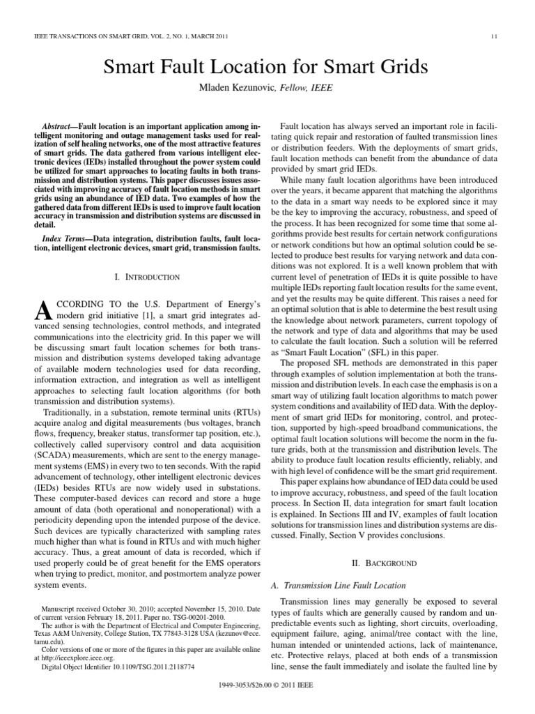 Smart Fault Location On Smart Grids PDF PDF Electrical Substation