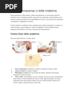 Como Armazenar o Leite Materno Ordenhado