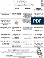 March Homework Menu