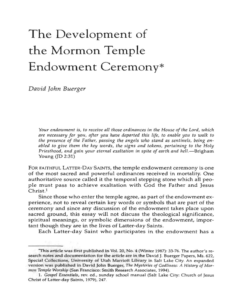 The Development of Temple Endowment PDF Freemasonry Christian New