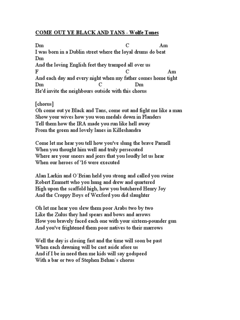 COME OUT YE BLACK AND TANS Lyrics.pdf