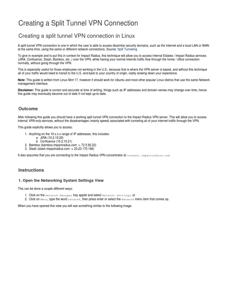 Creating A Split Tunnel VPN Connection in Linux PDF Virtual Private