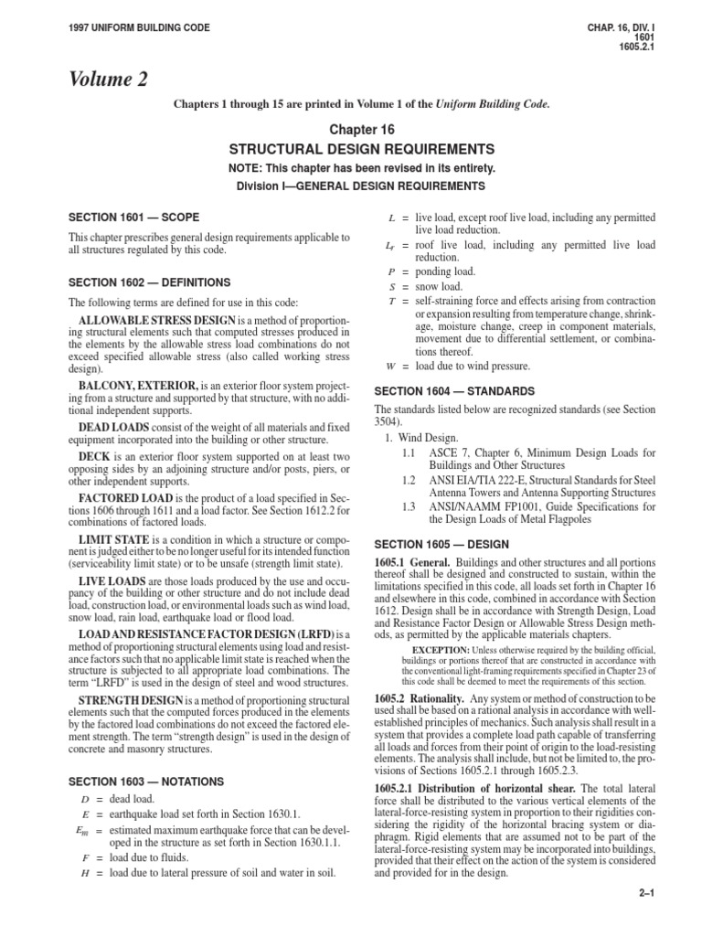UBC STRUCTURAL CODE-Volume 2 PDF | PDF | Structural Load | Wall