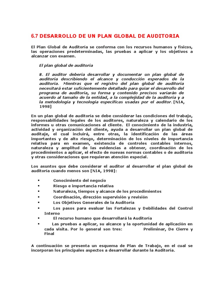 Plan Global de Auditoría: Estrategias y Ejemplos | PDF | Auditoría ...