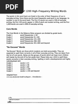 Rebecca Sitton High Frequency Words Pdf