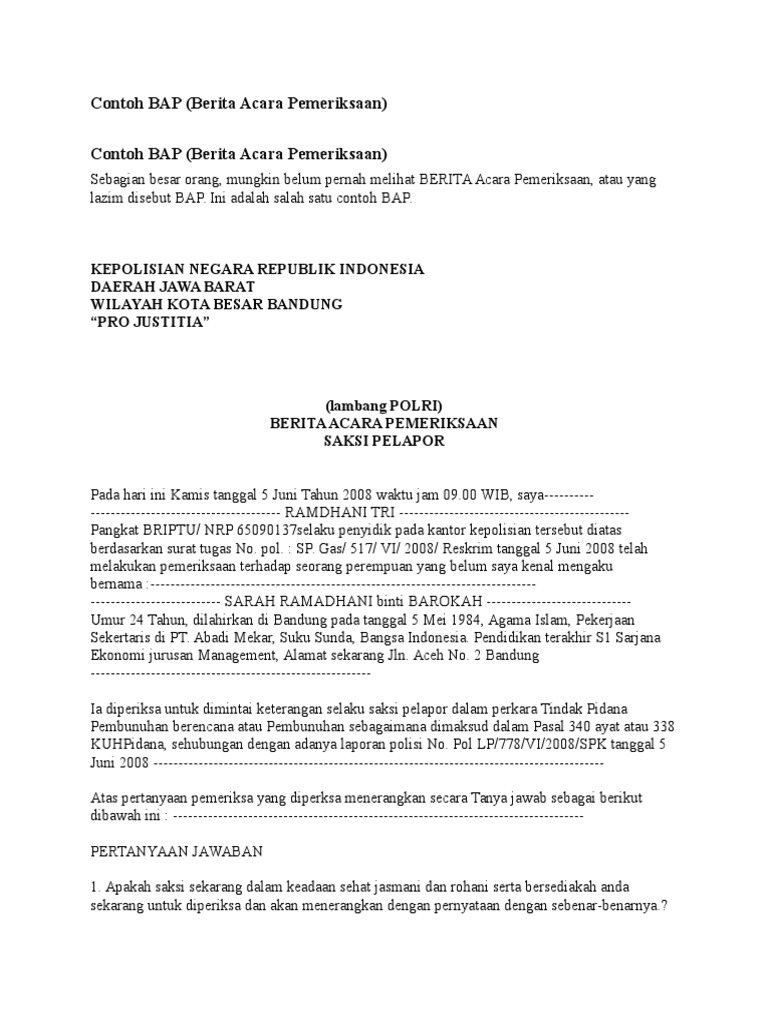 Contoh BAP Pemeriksaan Polisi | PDF