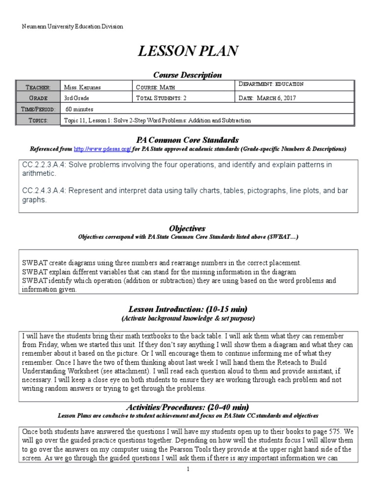 3rd Grade 2-Step Word Problems Lesson | PDF | Educational Assessment ...