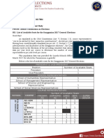 Memorandum On List of Available Seats For The 2017 Elections