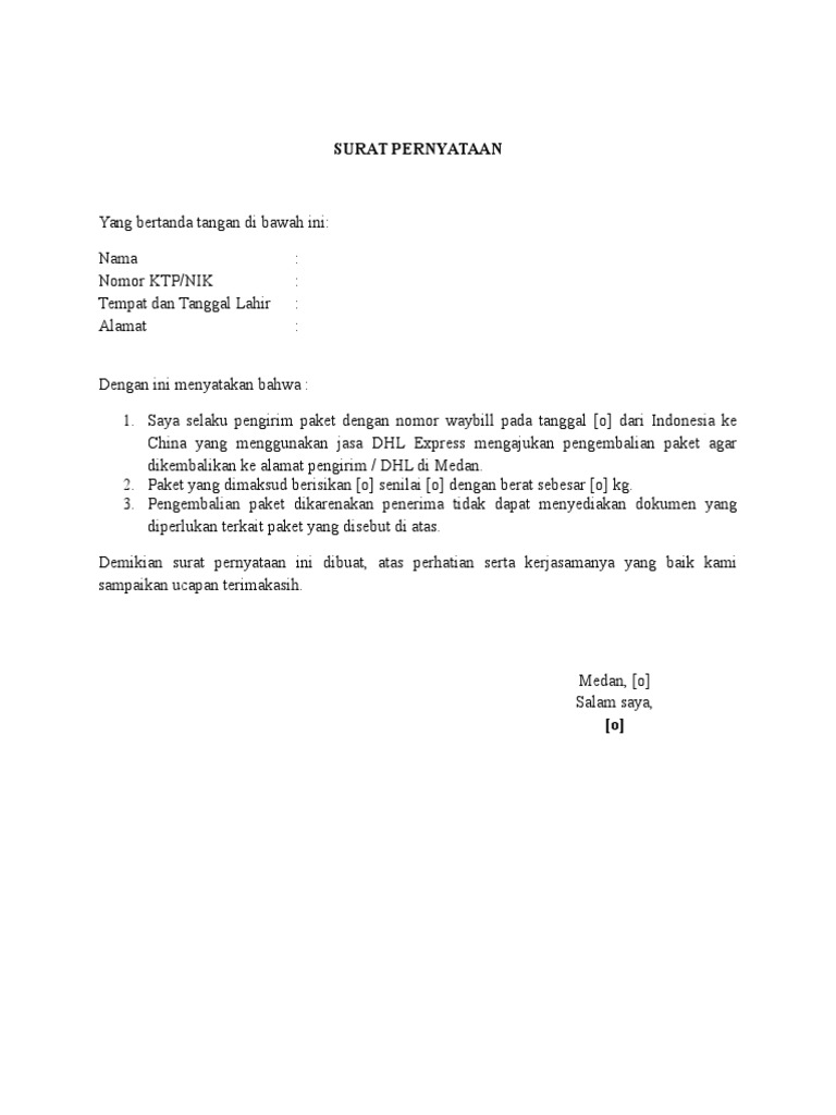 Surat Pernyataan Pengembalian Dokumen