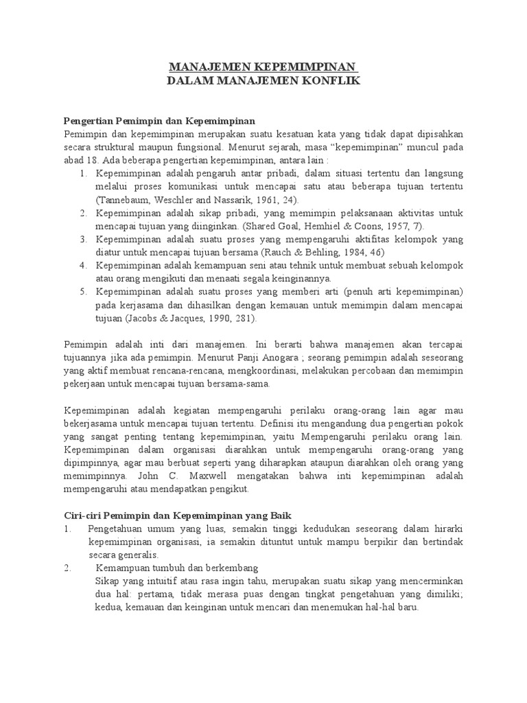 Gaya Kepemimpinan Dan Manajemen Kepemimpinan Dalam Manajemen Konflik