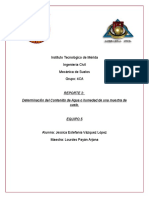 Reporte 2 Determinación Del Contenido de Agua o Humedad de Una Muestra de Suelo