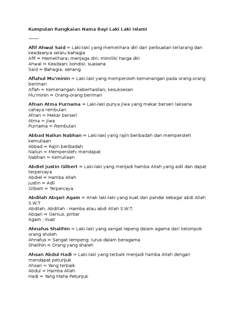Nama Anak Laki Laki Islam Awalan S