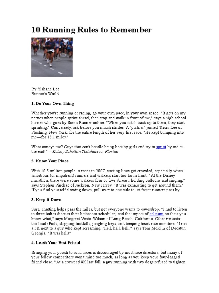 10 Running Rules To Remember PDF Running Athletics