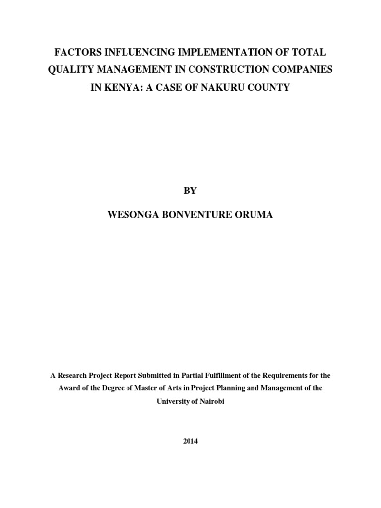 Oruma - Factors Influencing Implementation of Total Quality Management ...