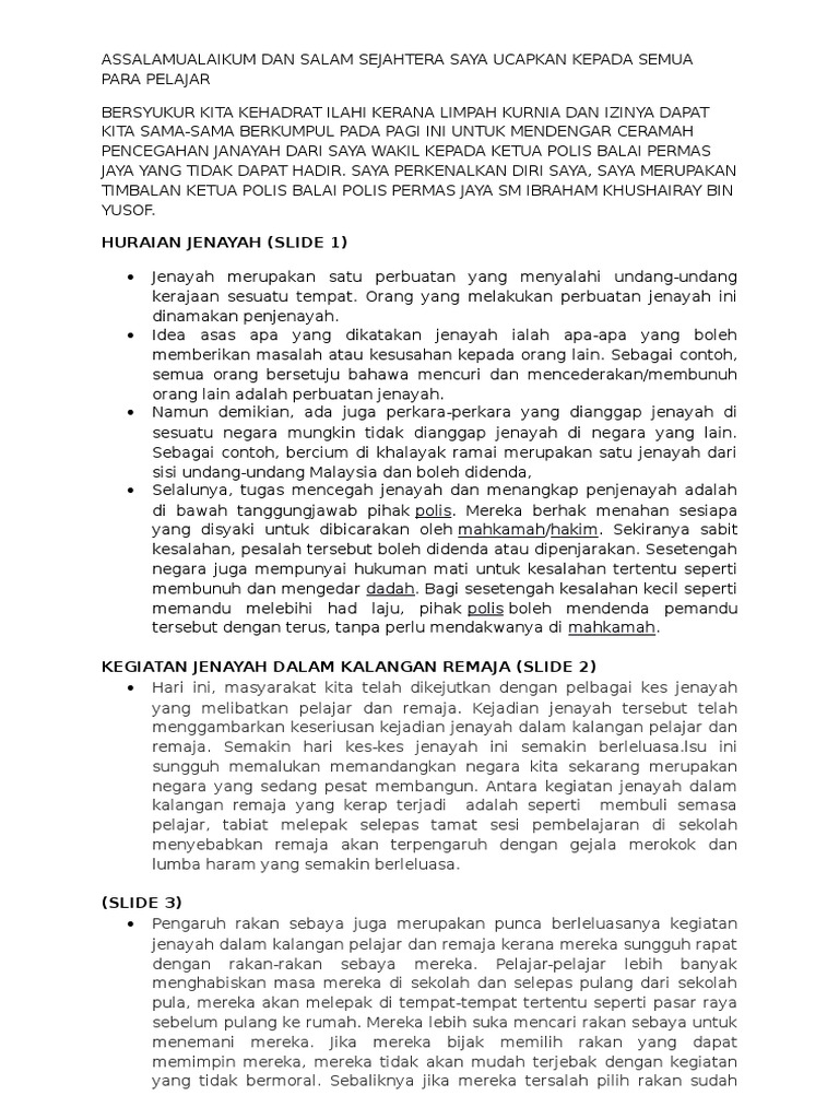 Teks Ceramah Jenayah Pdf