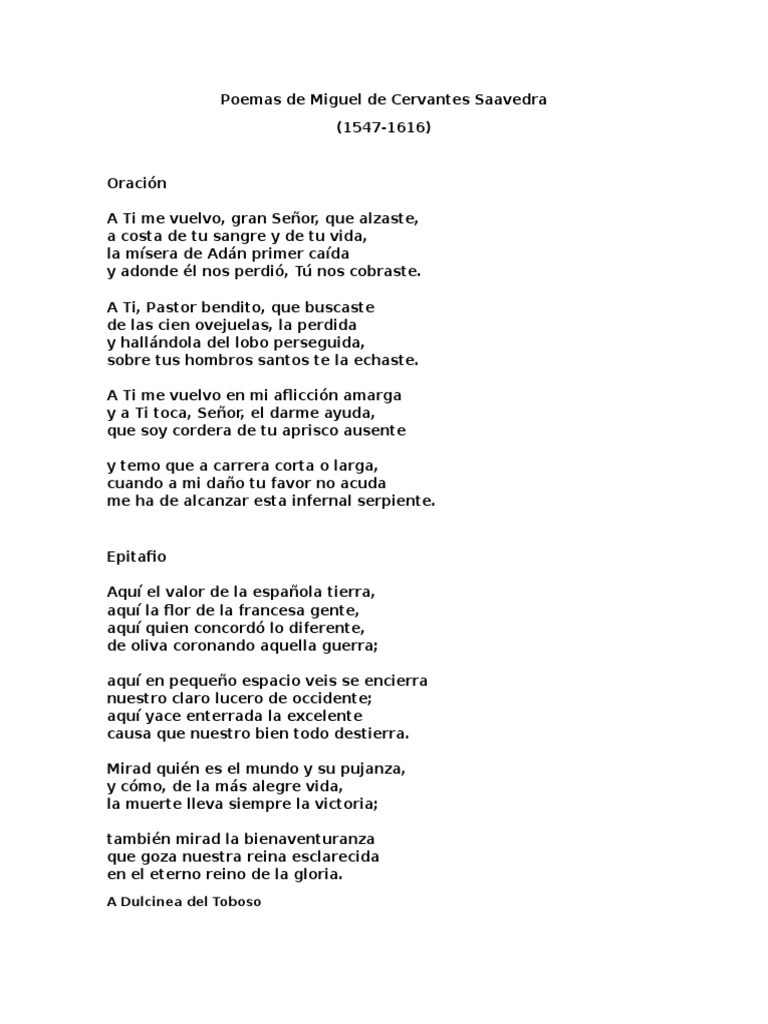 Poemas de Miguel de Cervantes Saavedra | PDF