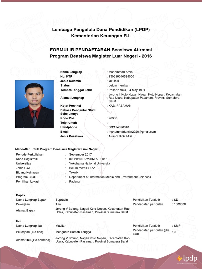 Pendaftaran Beasiswa LPDP Afirmasi 2016 | PDF