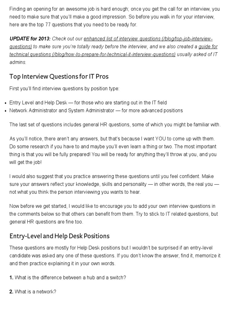 Entry Level System Admin Interview Questions