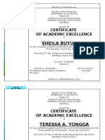 Teressa T. Yongga Sheila Buyuccan: Certificate of Academic Excellence Certificate of Academic Excellence