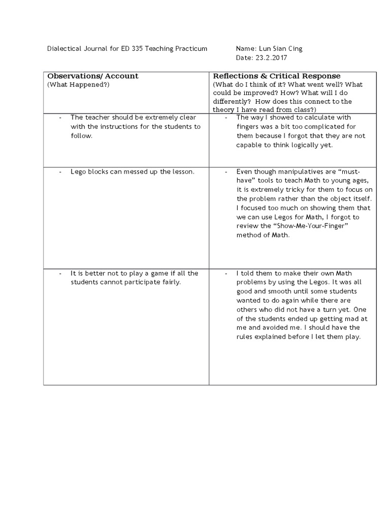 Teaching Practicum Reflection Journal | PDF