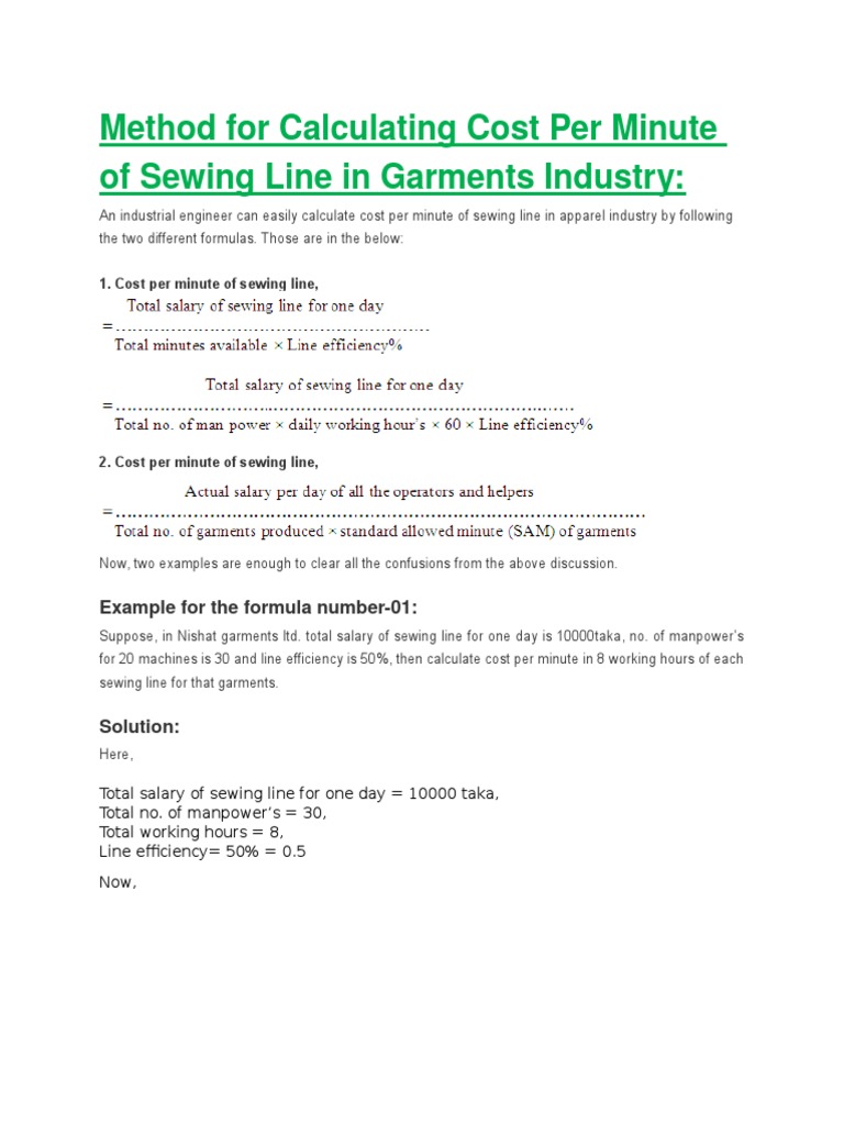 SMV Calculation by RPM & CPM Calculation of Line PDF Sewing Seam