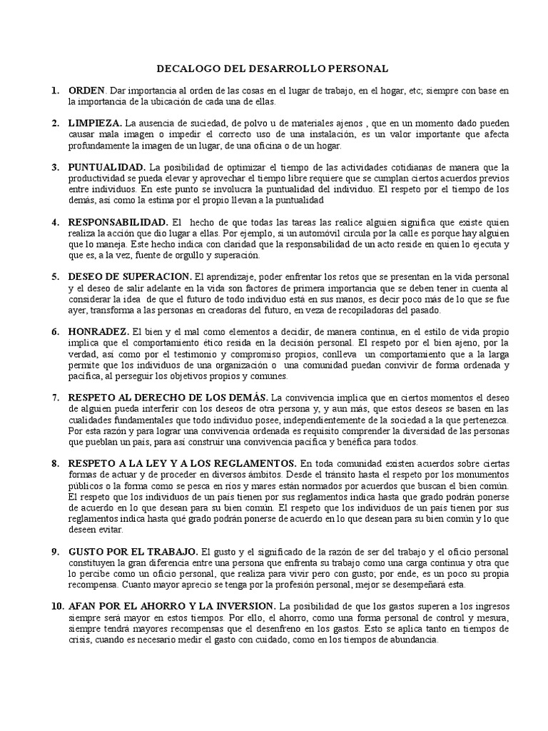 Decalogo Del Desarrollo Personal Pdf Desarrollo Personal Innovación