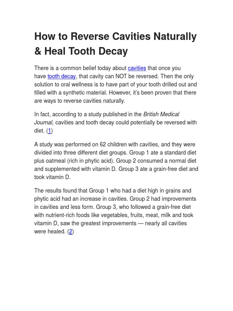 How To Reverse Cavities Naturally PDF Dentistry Nutrition