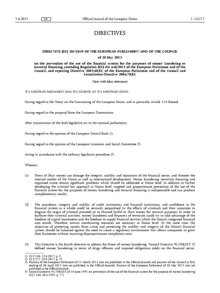 Directives: (Text With EEA Relevance) | PDF | Money Laundering ...