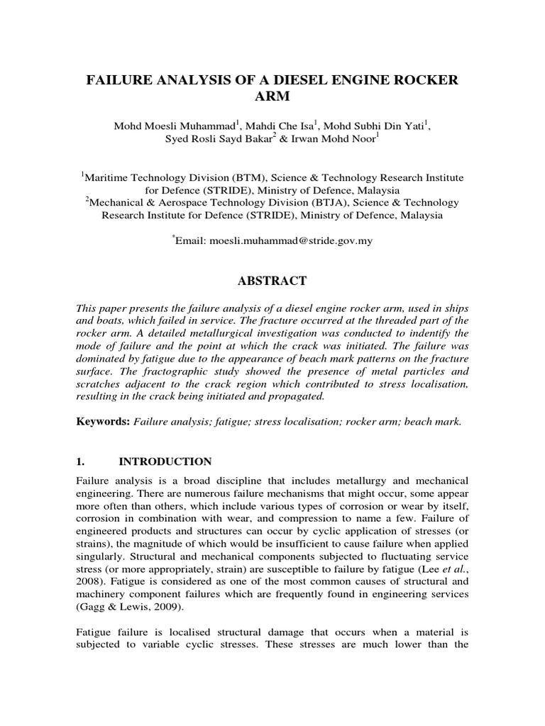 Failure Analysis of A Diesel Engine Rocker Arm | PDF | Fracture ...